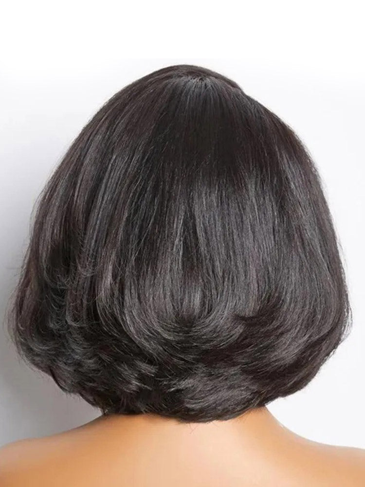 Moshe Side Part Bleached Knots Blow Out Layer Cut Bob Straight Wigs Glueless Lace Natural Look 200% Density