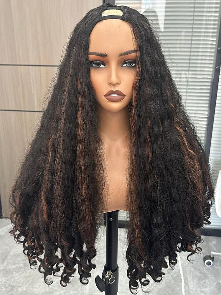 Moshe Afro Curly End V part Wigs Wear Go Human Hair Wigs