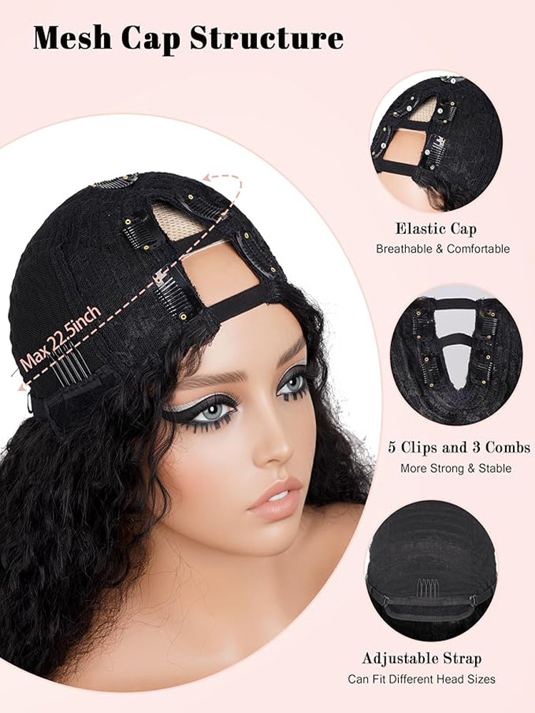 Moshe Afro Curly End V part Wigs Wear Go Human Hair Wigs