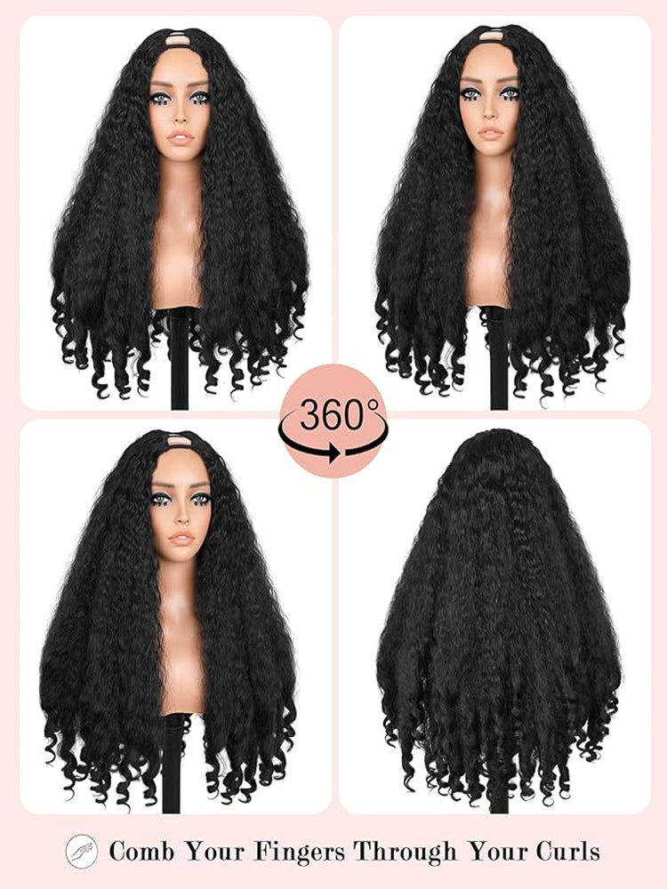 Moshe Afro Curly End V part Wigs Wear Go Human Hair Wigs