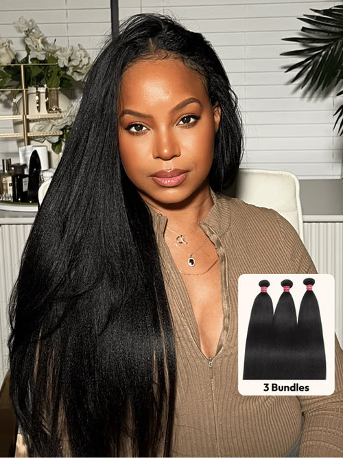 Moshe 12A Yaki Straight Bundles Sew In Hair Extensions Natural Look