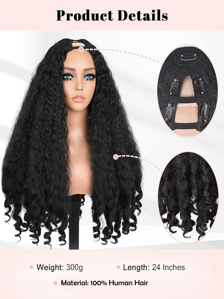 Moshe Afro Curly End V part Wigs Wear Go Human Hair Wigs