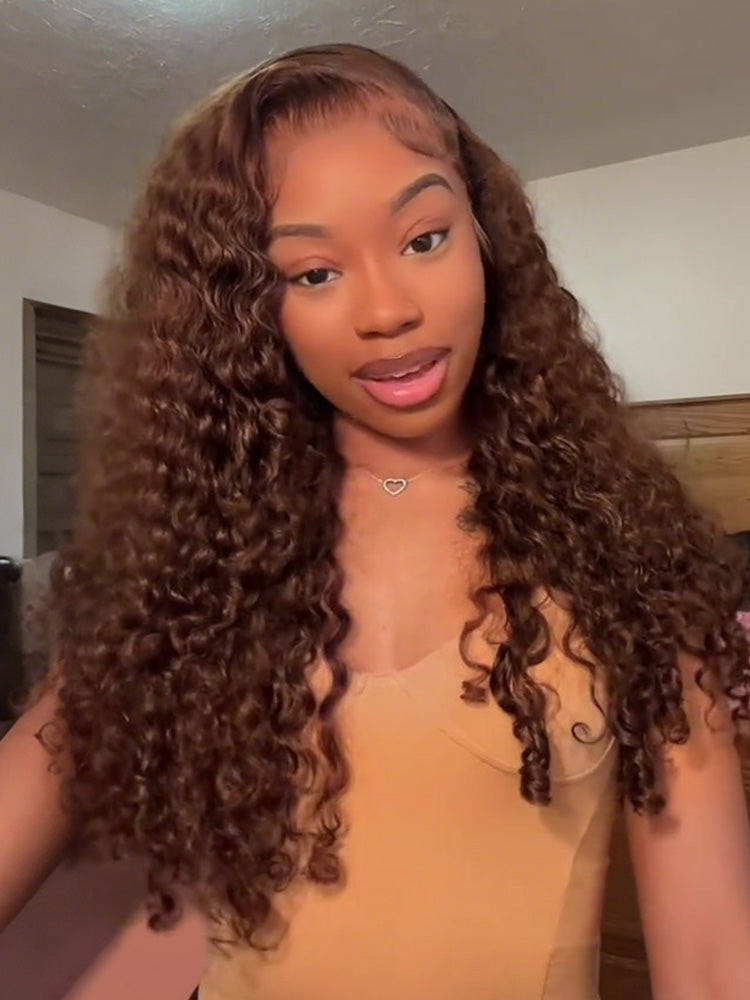 Moshe Chocalate Brown Burmese Curly End Wigs Glueless Wear Go Wig HD 13X4 Lace with Bleached Knots