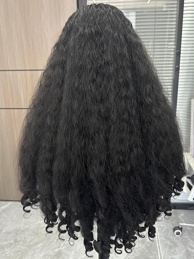 Moshe Afro Curly End V part Wigs Wear Go Human Hair Wigs