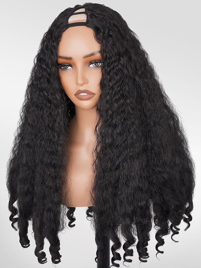Moshe Afro Curly End V part Wigs Wear Go Human Hair Wigs