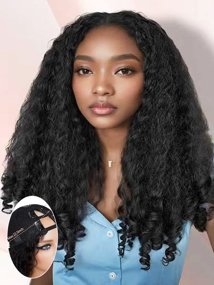 Moshe Afro Curly End V part Wigs Wear Go Human Hair Wigs