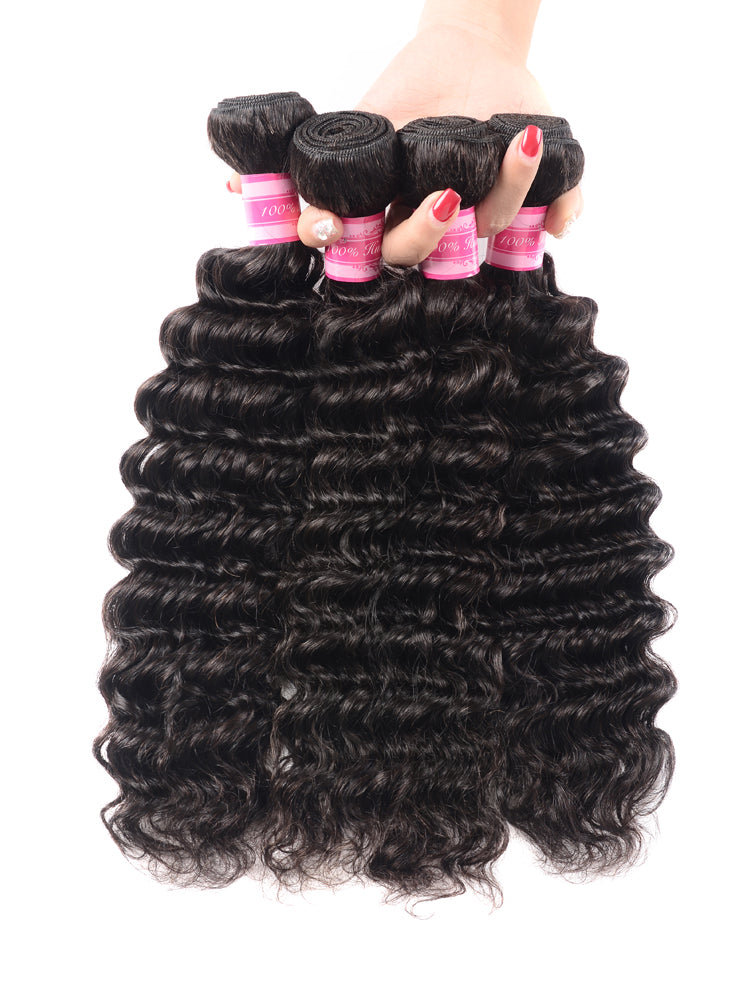 Moshe Deep Wave Human Hair Bundles with Closure/Frontal Hair Extensions