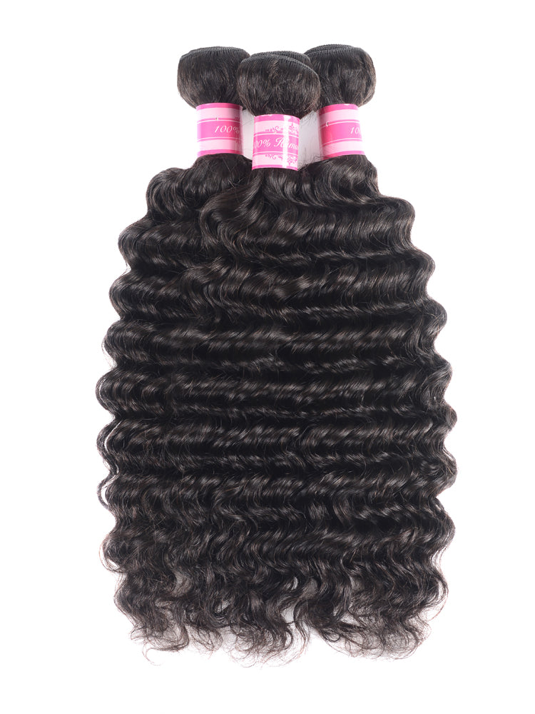 Moshe Deep Wave Human Hair Bundles with Closure/Frontal Hair Extensions