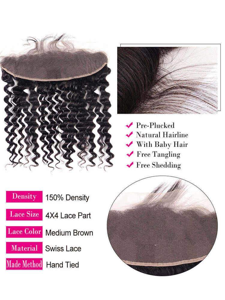 Moshe Deep Wave Human Hair Bundles with Closure/Frontal Hair Extensions