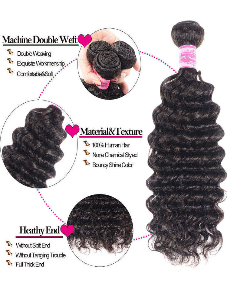 Moshe Deep Wave Human Hair Bundles with Closure/Frontal Hair Extensions