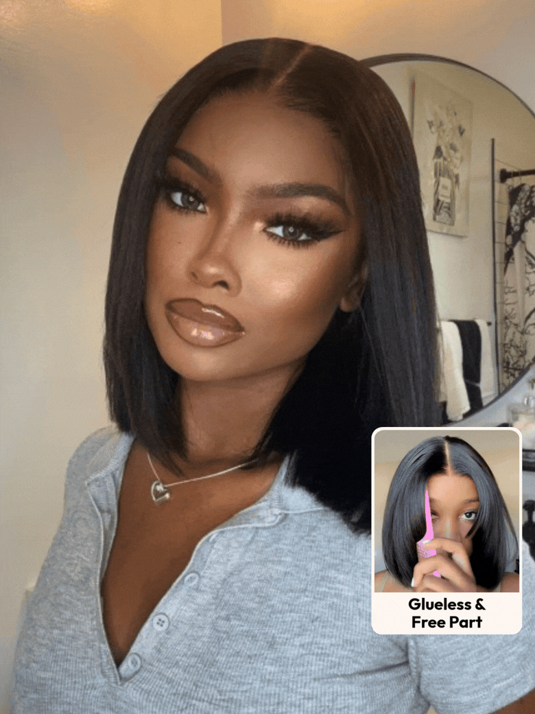 Moshe 12A 13x4 Yaki Straight Bob Wigs Glueless Lace Natural Look 180% Density