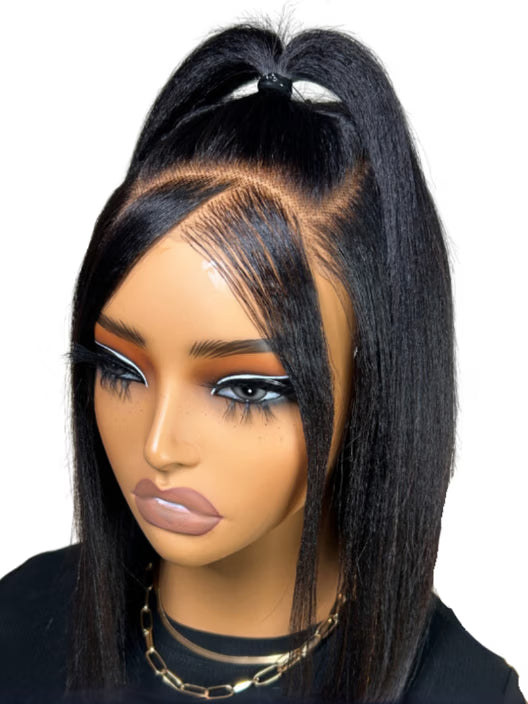 Moshe 12A 13x4 Yaki Straight Bob Wigs Glueless Lace Natural Look 180% Density