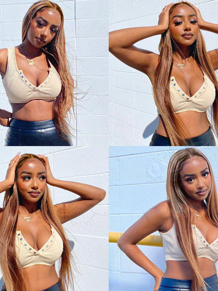 Moshe P4/27 Highlight  Honey Blonde Wig Glueless Straps 13X4 Lace Invisiable Knots